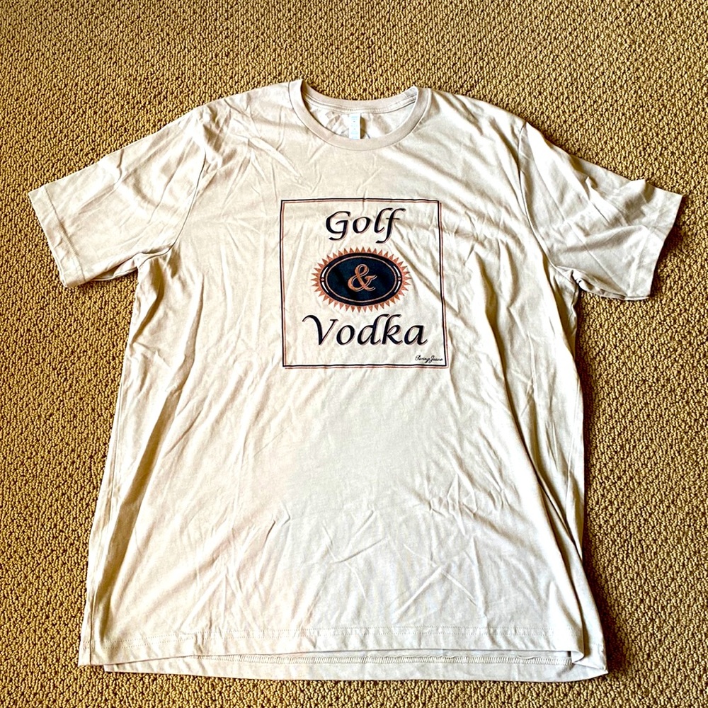 For that big golfer and vodka lover!  A brand new 3XL Swing Juice golf t-shirt.